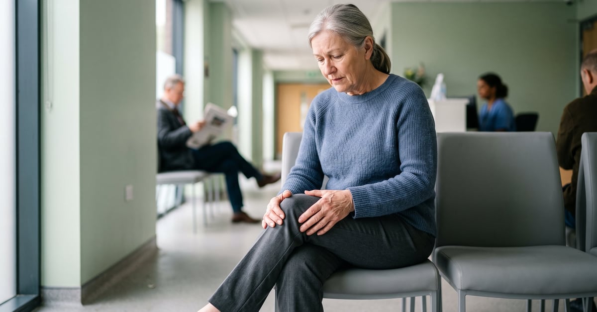 Personne souffrant d'arthrose du genou tenant son articulation douloureuse – arthrose du genou symptômes
