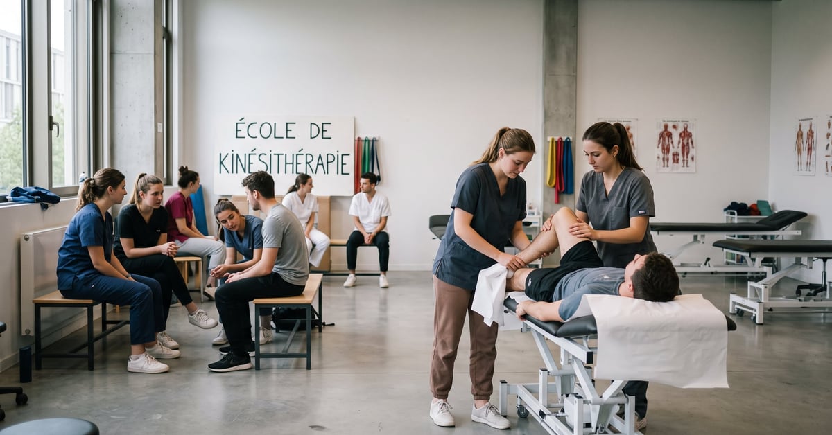 Étudiant en école de kinésithérapie pratiquant des techniques de rééducation en salle de formation